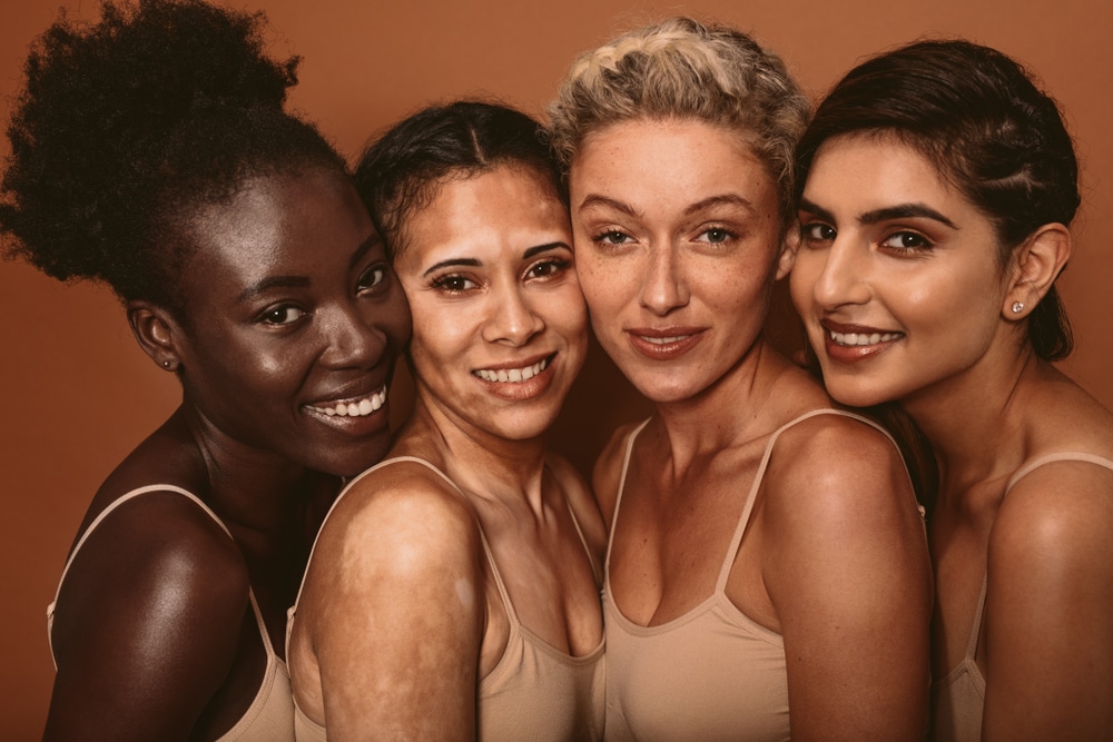 Portrait,Of,Four,Young,Women,With,Different,Skin,Types.,Diverse
